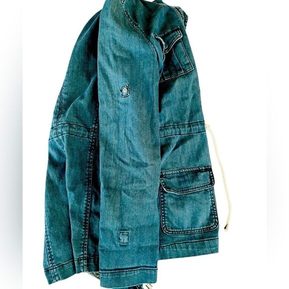 I❤️Ronson chambray tab sleeve drawstring waist zip/snap front jacket size XS - Picture 6 of 9
